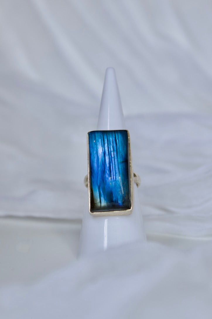 Sterling Silver Labradorite Ring (Rectangle Shape), size 5.5 | for creativity & manifestation