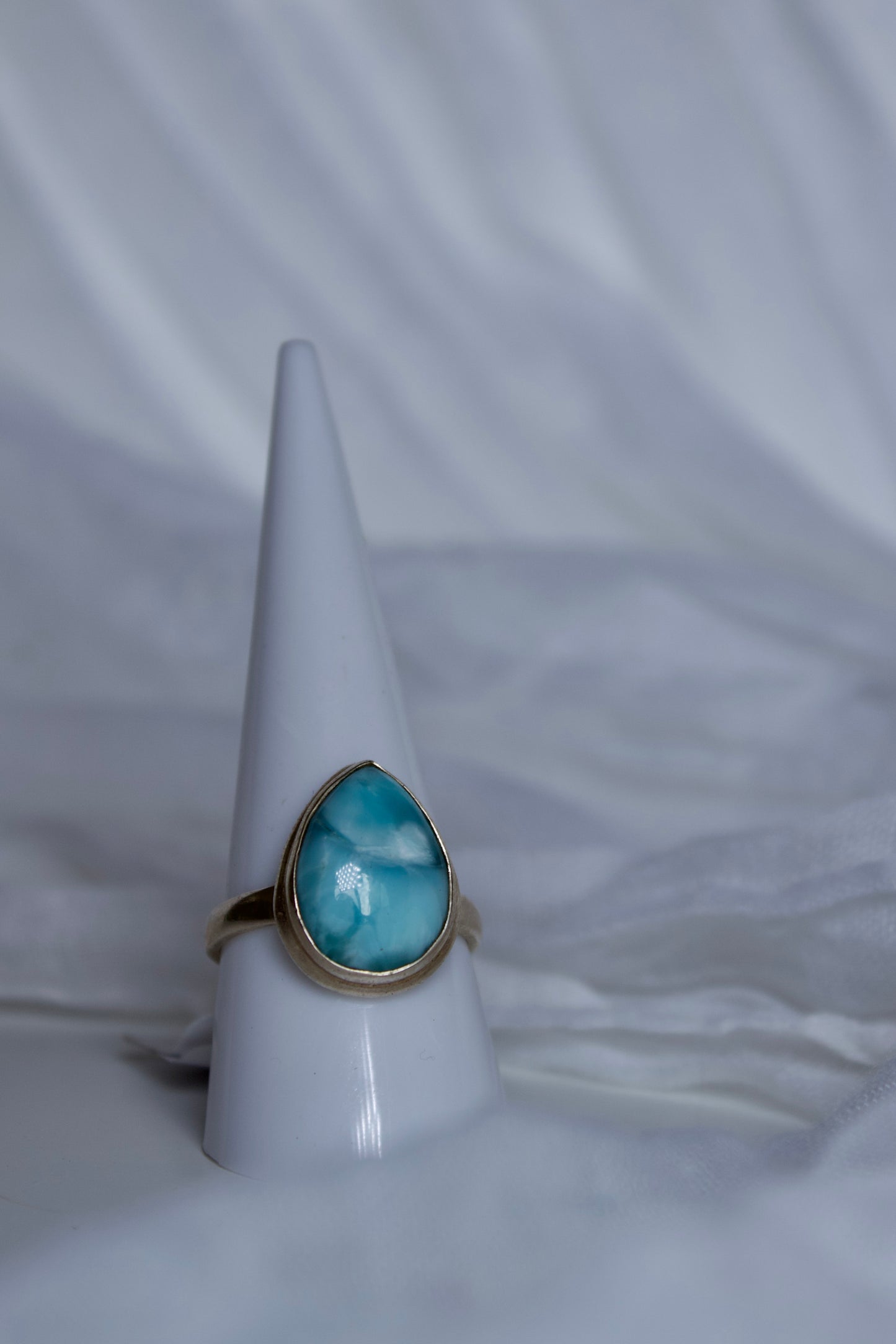 Larimar Ring, Sterling Silver (pear shape), size 9 | for calming & tranquility