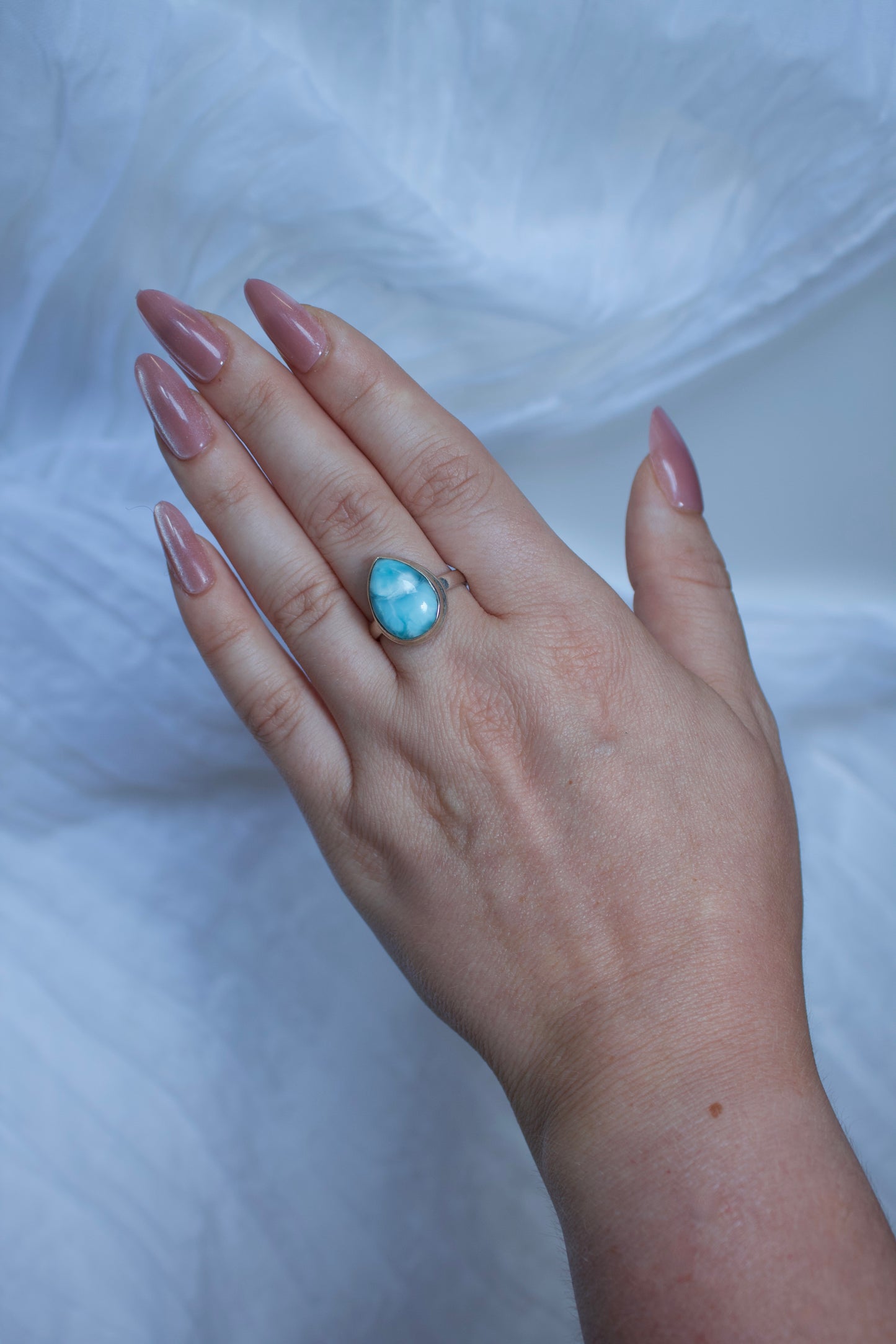 Larimar Ring, Sterling Silver (pear shape), size 9 | for calming & tranquility