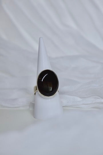 Sterling Silver Onyx Ring (Oval Shape), size 8.25 | for protection, & repelling negative energy