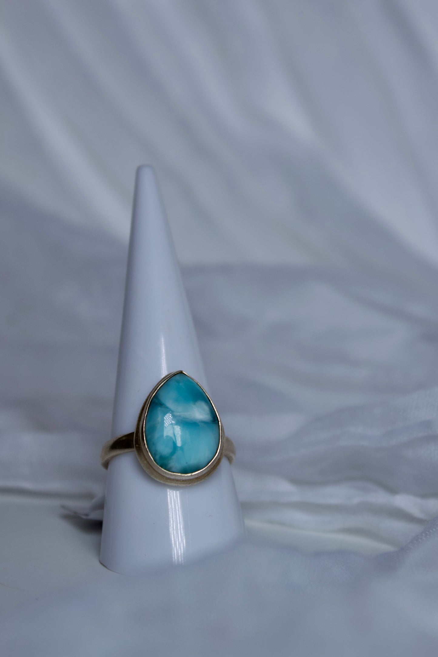 Larimar Ring, Sterling Silver (pear shape), size 9 | for calming & tranquility
