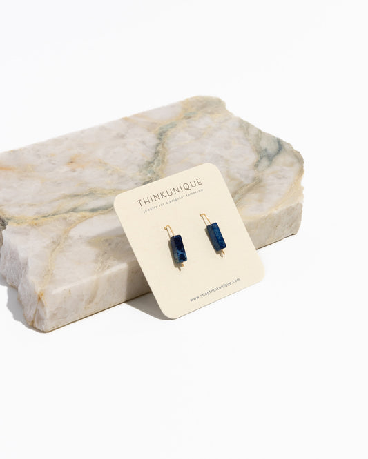Minimalist Blue Sea Sediment Jasper Threader Earrings