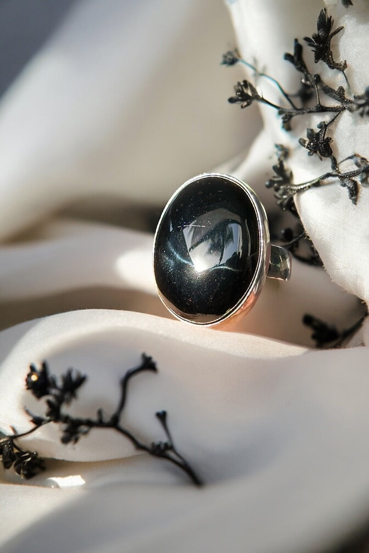 Sterling Silver Onyx Ring (Oval Shape), size 8.25 | for protection, & repelling negative energy