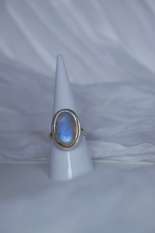 Sterling Silver Moonstone Ring (Oval Shape), size 7.25 | for feminine energy and healing