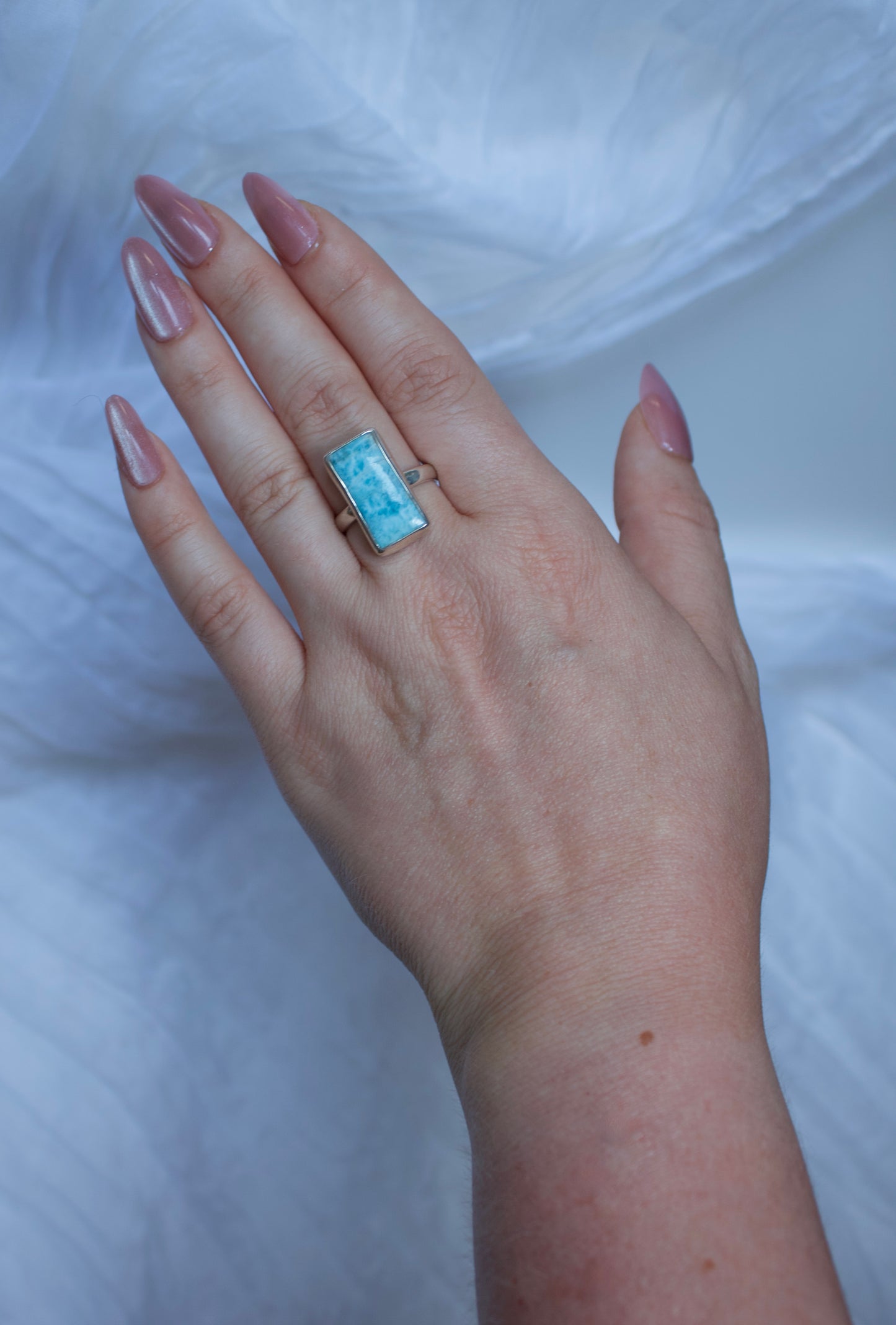 Sterling Silver Larimar Ring (Rectangle Shape), size 8.75 | for calming & tranquility