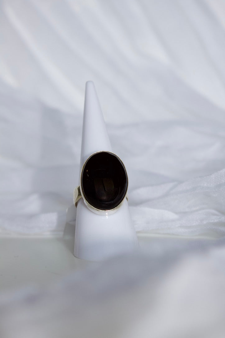 Sterling Silver Onyx Ring (Oval Shape), size 8.25 | for protection, & repelling negative energy