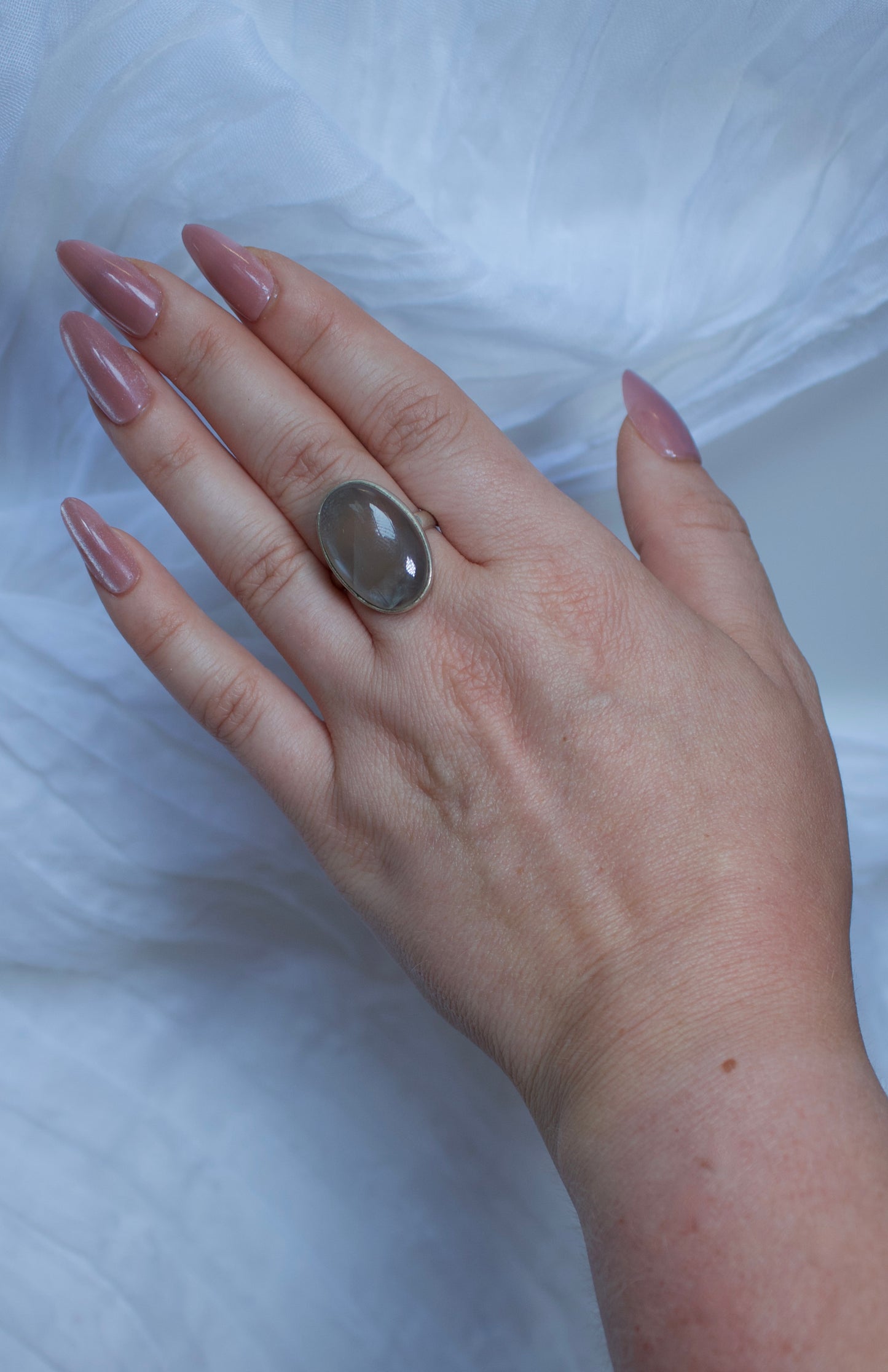 Gray Moonstone ring, size 8 | master your emotions and soothe stress and anxiety