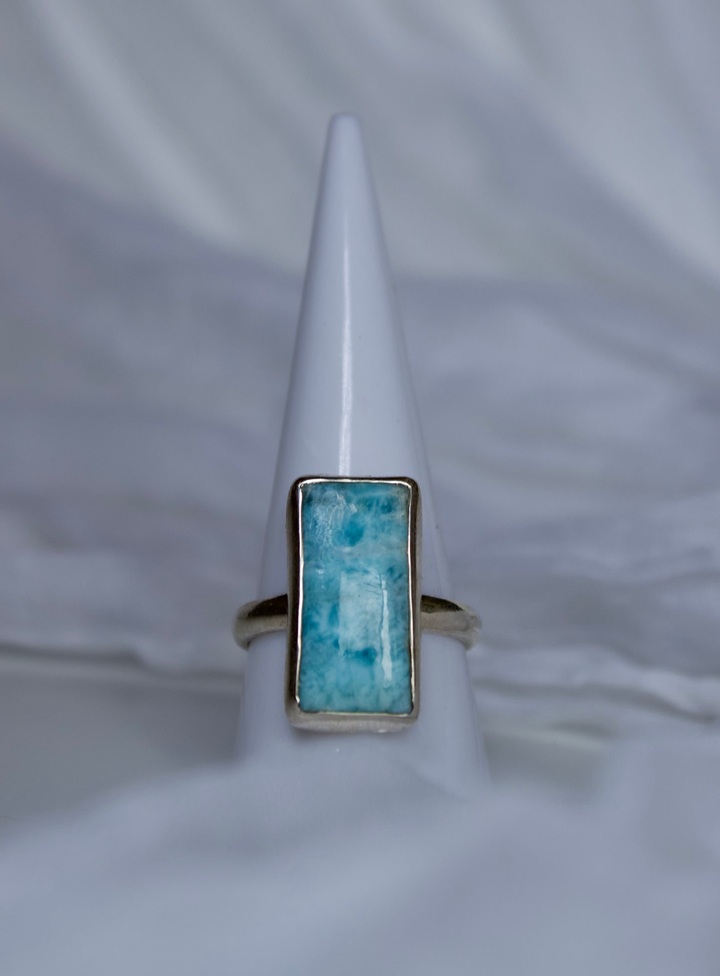 Sterling Silver Larimar Ring (Rectangle Shape), size 8.75 | for calming & tranquility