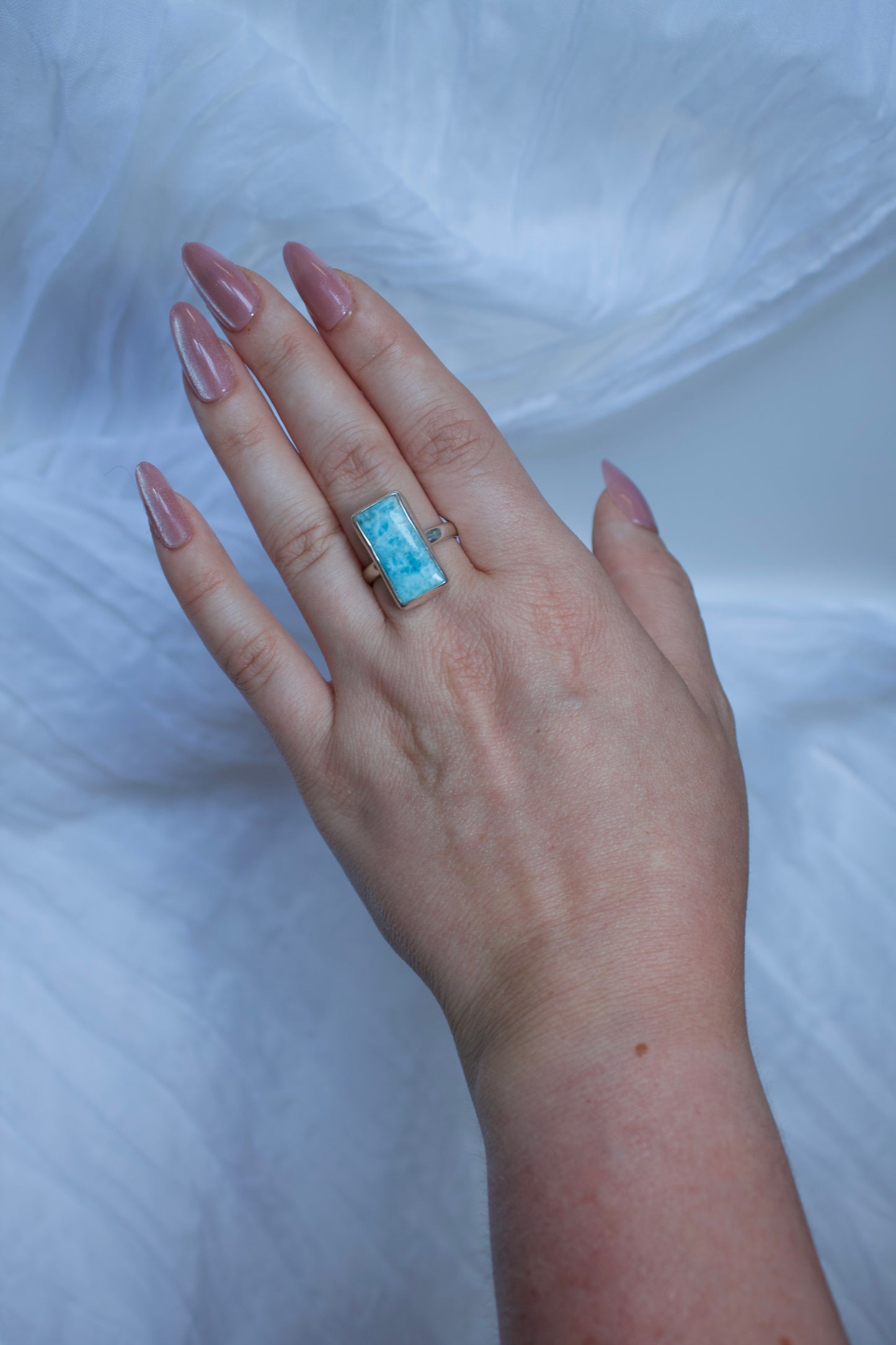 Sterling Silver Larimar Ring (Rectangle Shape), size 8.75 | for calming & tranquility
