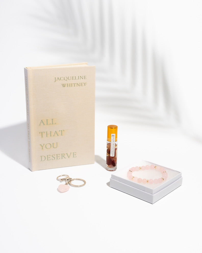Self-Love & Romance Gift Set | Self-Love Poetry Book, Rose Quartz Heart, Allure Fragrance, & Mala Bracelet