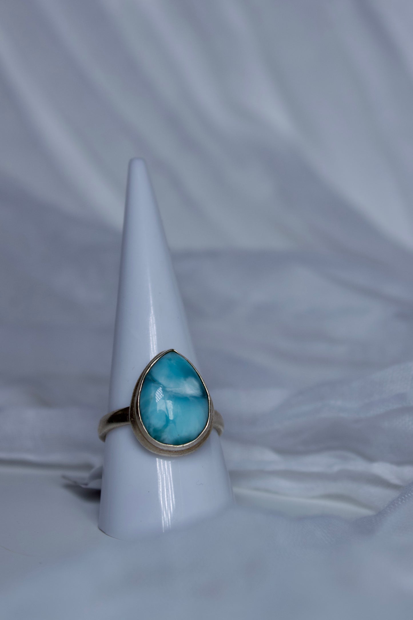 Larimar Ring, Sterling Silver (pear shape), size 9 | for calming & tranquility