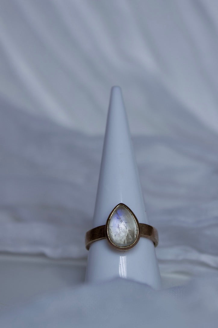 Sterling Silver Moonstone Ring (Pear Shape), size 8.75 | for feminine energy & healing