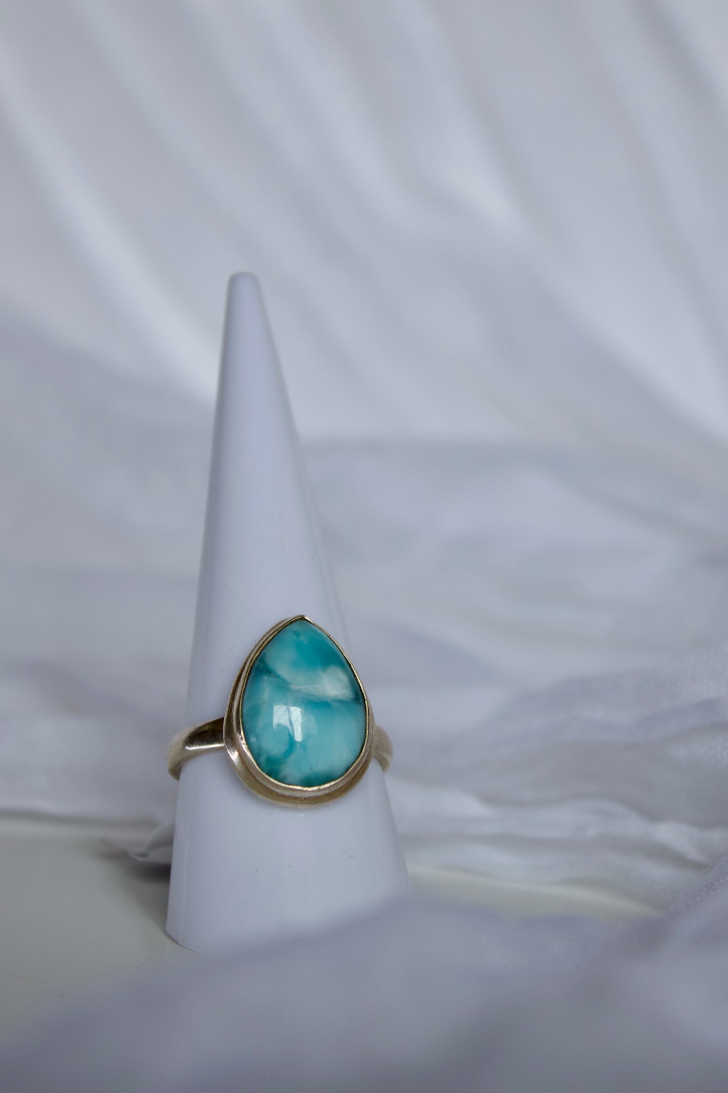 Larimar Ring, Sterling Silver (pear shape), size 9 | for calming & tranquility