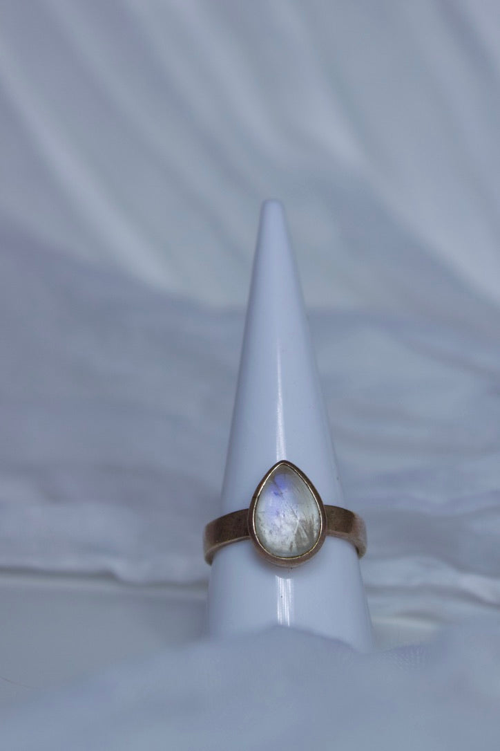 Sterling Silver Moonstone Ring (Pear Shape), size 8.75 | for feminine energy & healing