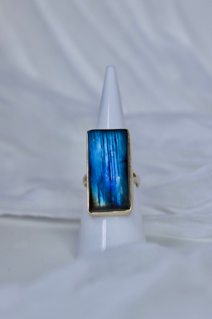 Sterling Silver Labradorite Ring (Rectangle Shape), size 5.5 | for creativity & manifestation