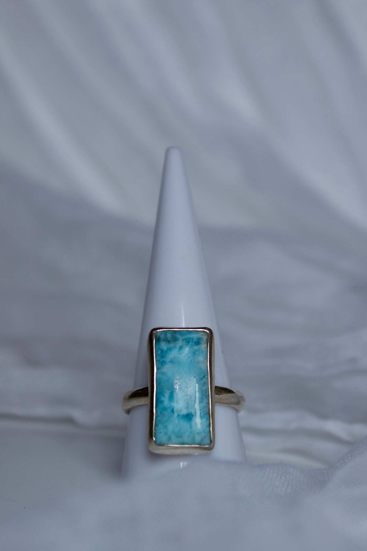 Sterling Silver Larimar Ring (Rectangle Shape), size 8.75 | for calming & tranquility