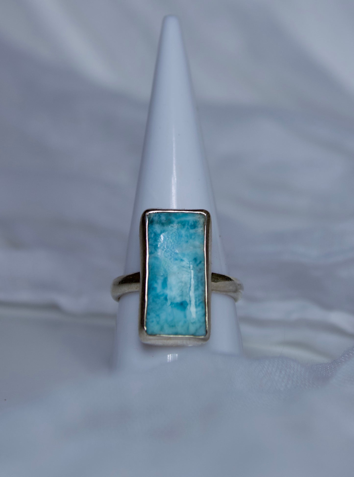 Sterling Silver Larimar Ring (Rectangle Shape), size 8.75 | for calming & tranquility
