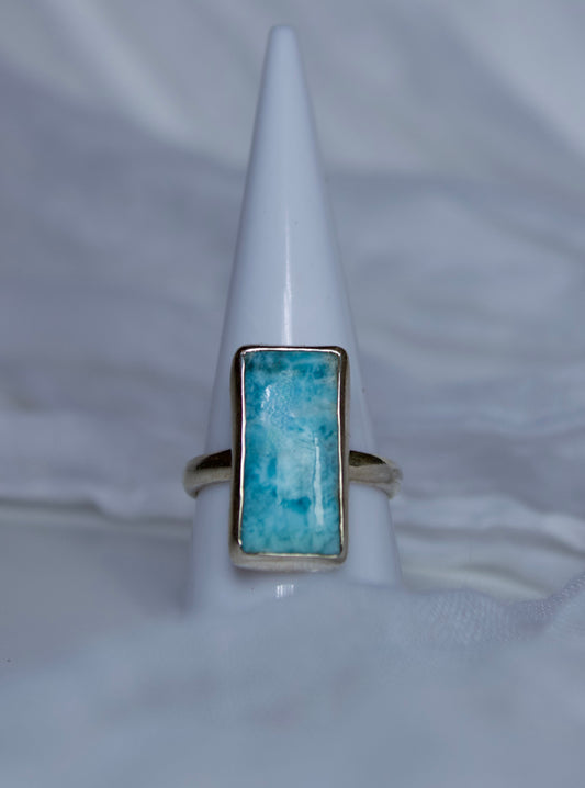 Sterling Silver Larimar Ring (Rectangle Shape), size 8.75 | for calming & tranquility