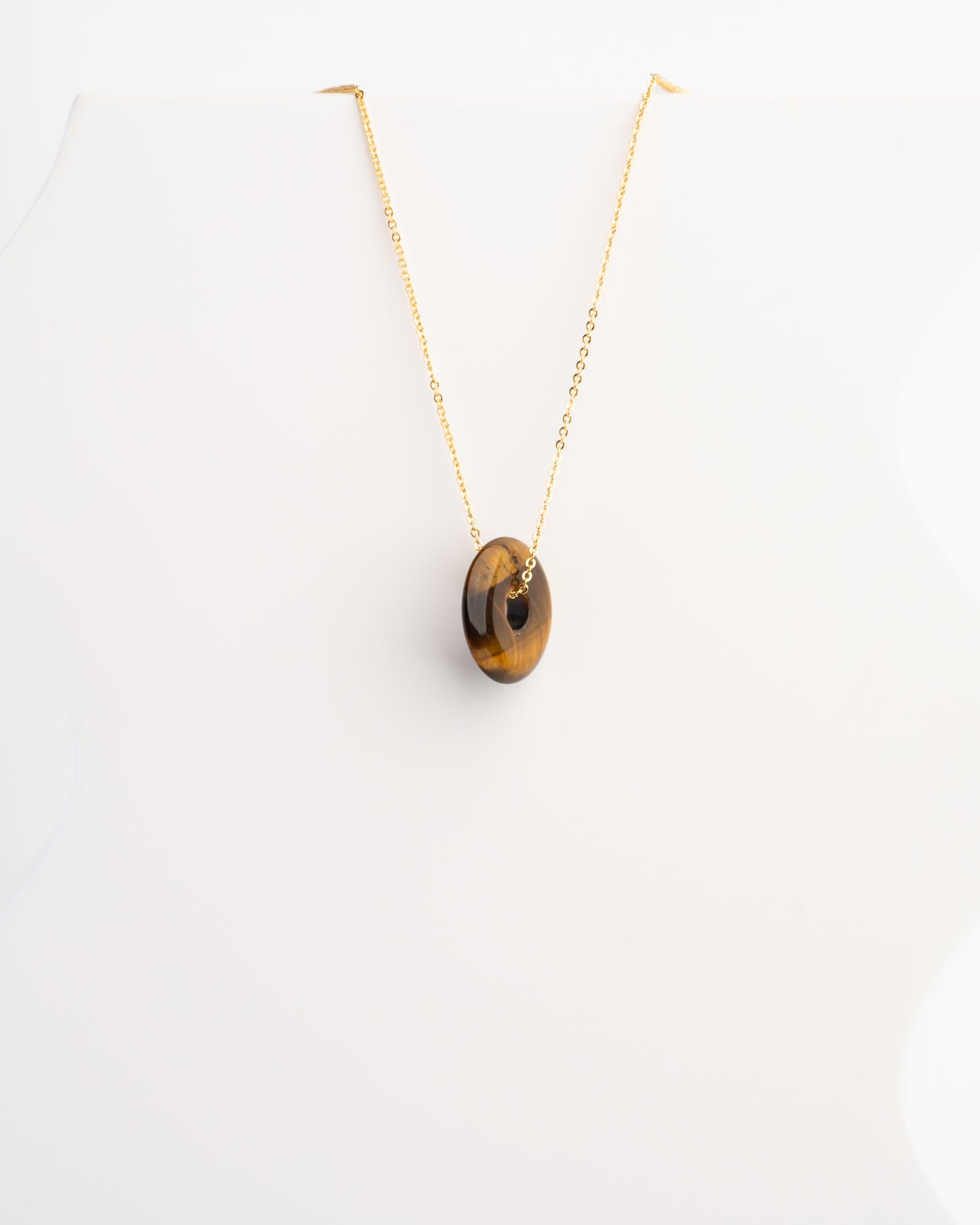 Endless Strength necklace with mini Tigers Eye Pi stone | A gold-fill layering necklace perfect for those seeking confidence and support