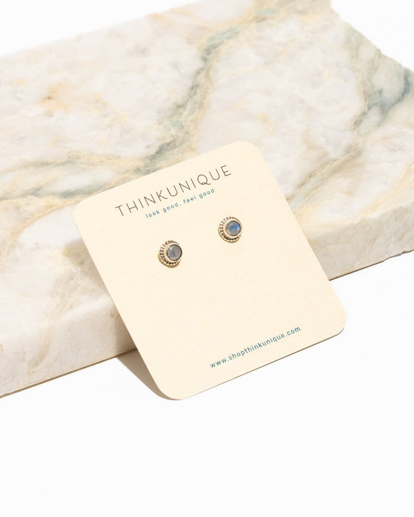 Rainbow Moonstone Sterling Silver Stud Earrings | Crystal Studs for Balance, Hope & Inner Confidence | 3 Styles