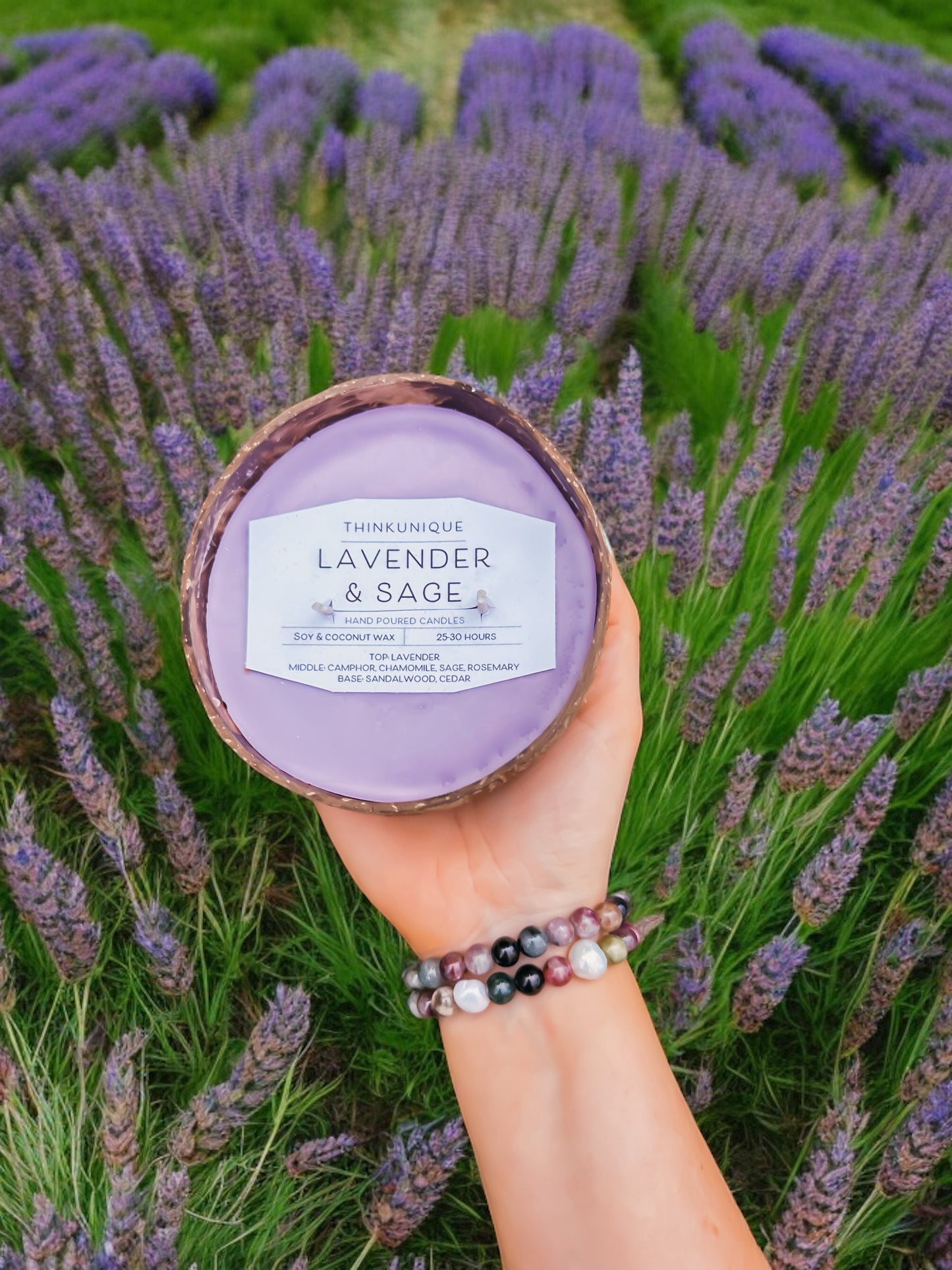 Coco Candle | Lavender & Sage- hand poured soy and coconut wax candle in a reusable natural coconut shell