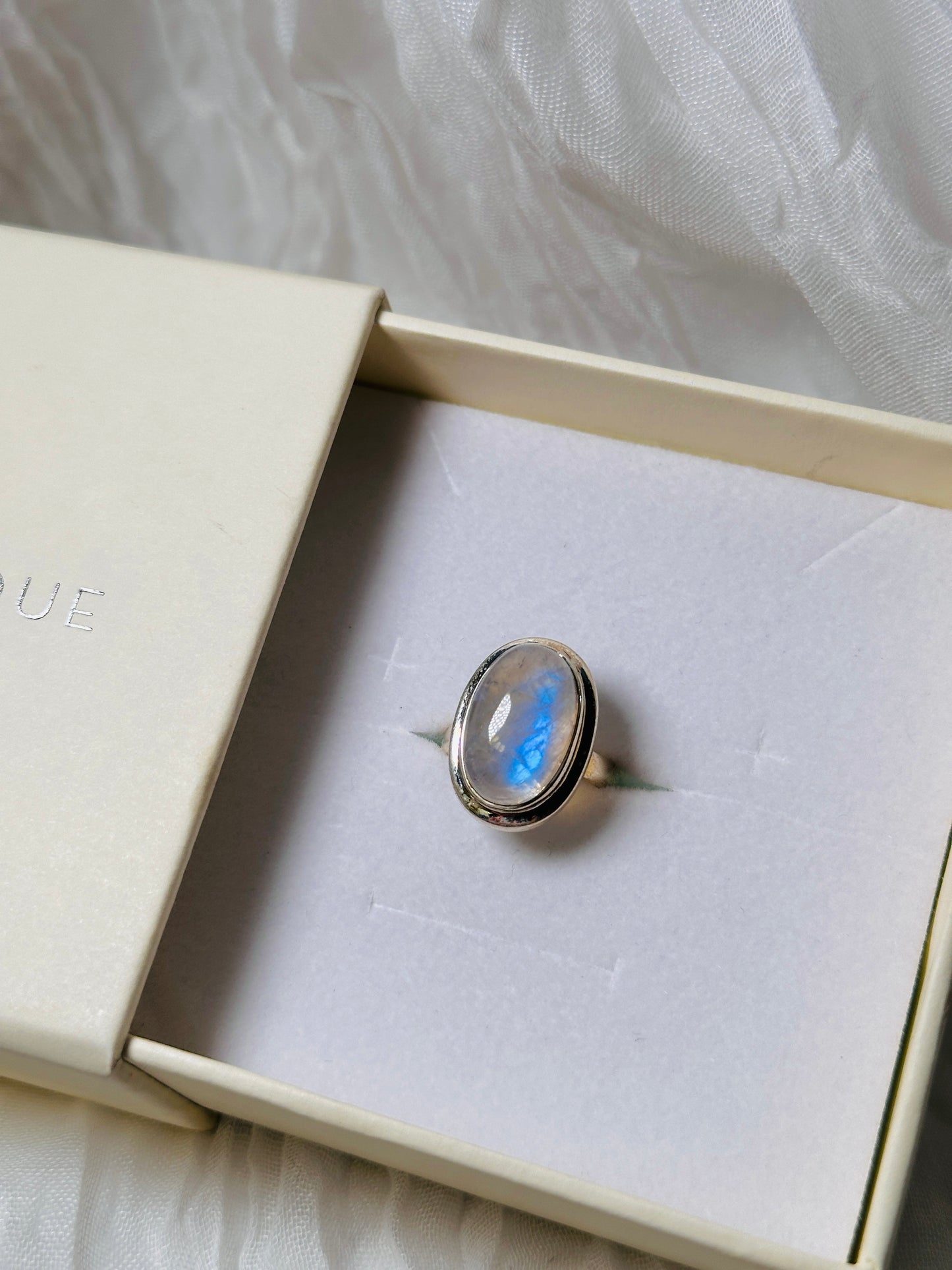 Sterling Silver Moonstone Ring (Oval Shape), size 7.25 | for feminine energy and healing
