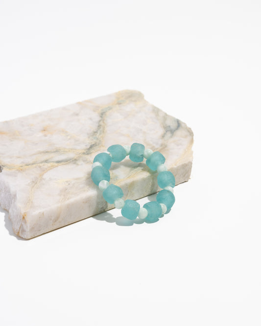 Chalcedony & Sea Glass mala bracelet