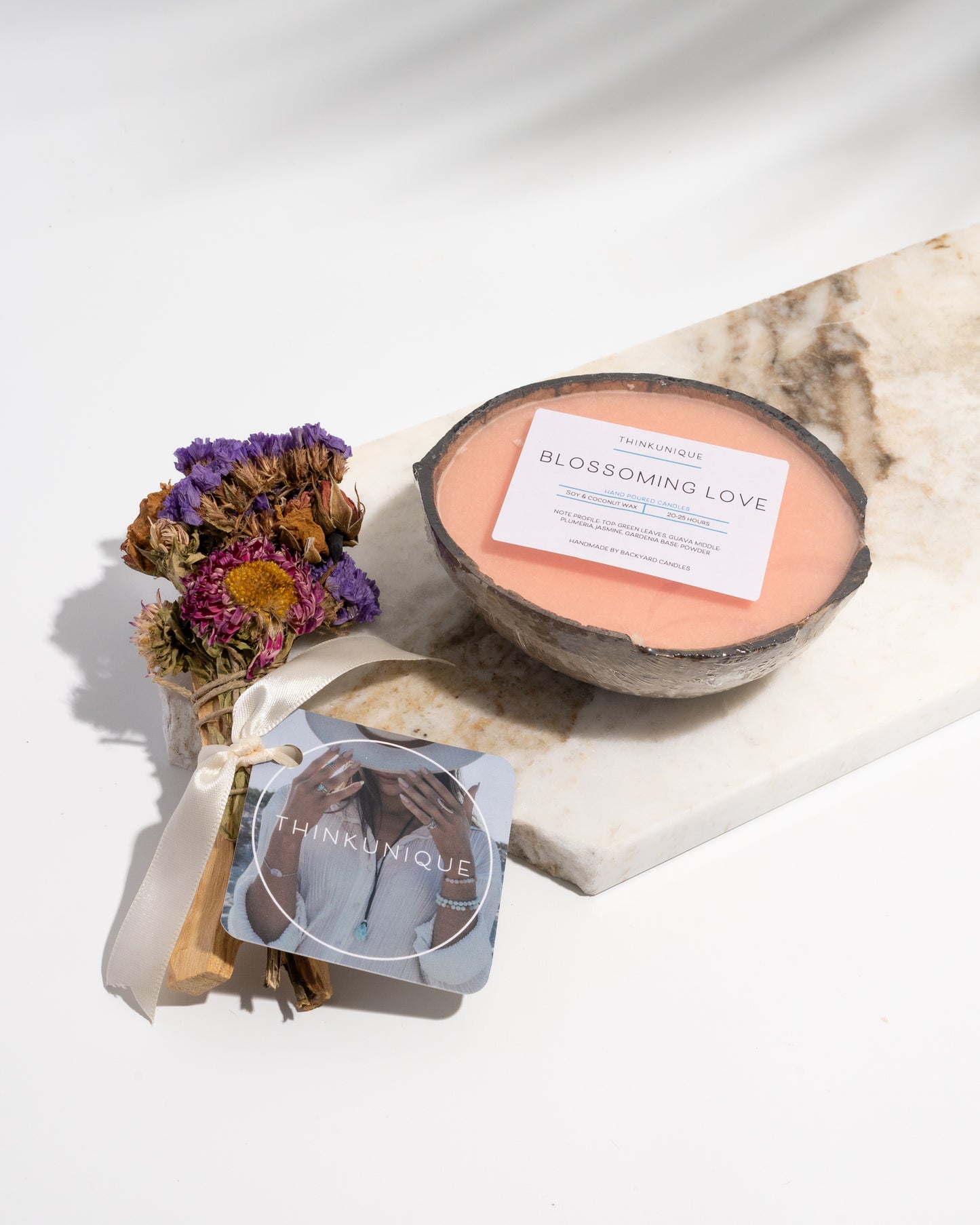 Coco Candle | Blossoming love- hand poured soy and coconut wax candle in a reusable natural coconut shell