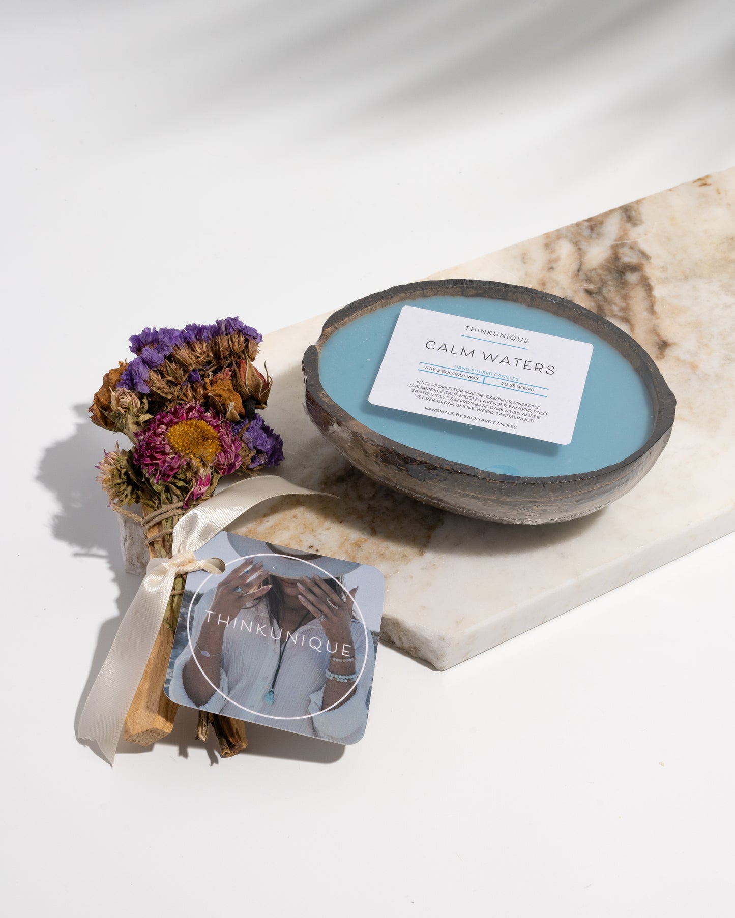 Coco Candle | Calm Waters- hand poured soy and coconut wax candle in a reusable natural coconut shell