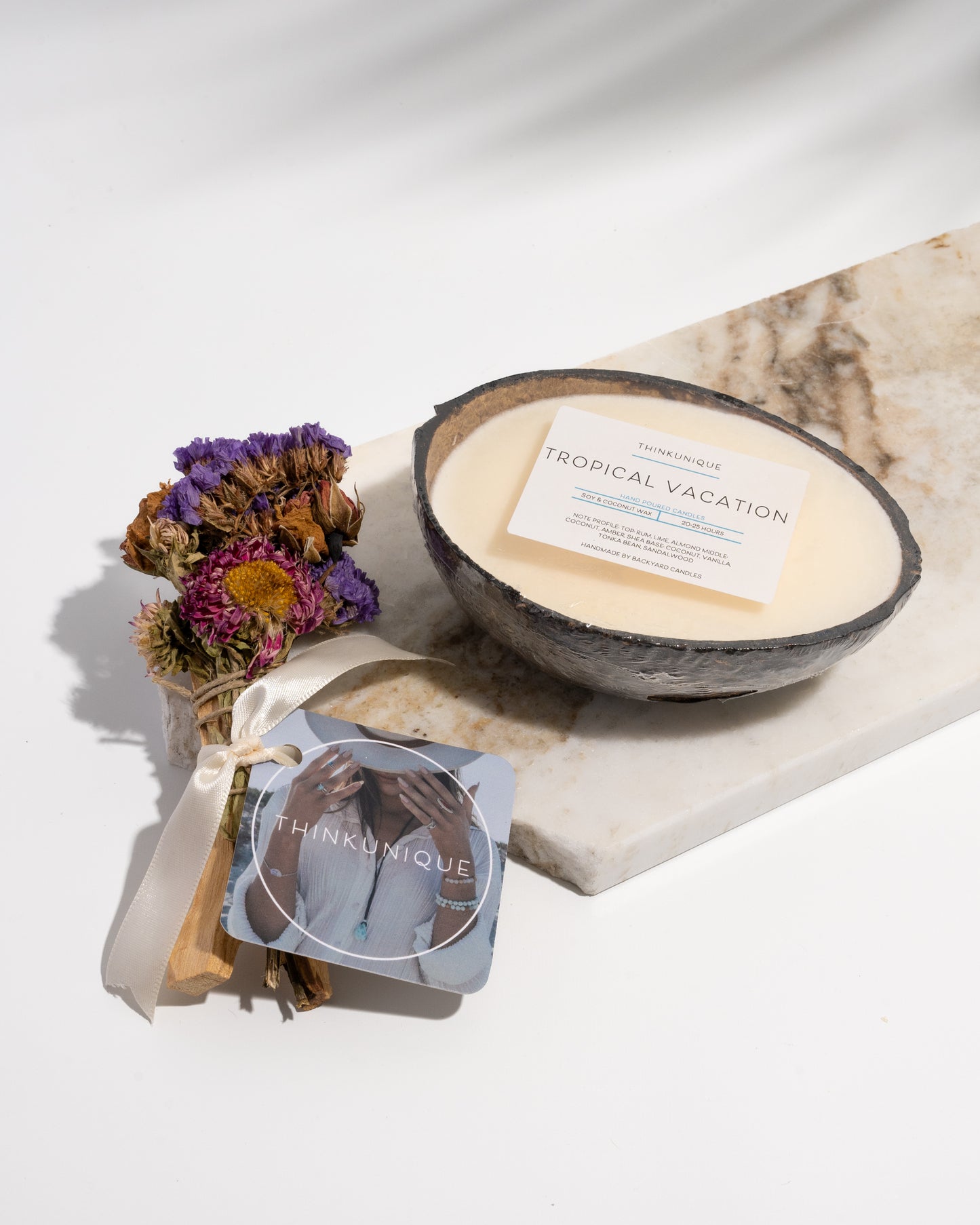 Coco Candle | Tropical Vacation - hand poured soy and coconut wax candle in a reusable natural coconut shell