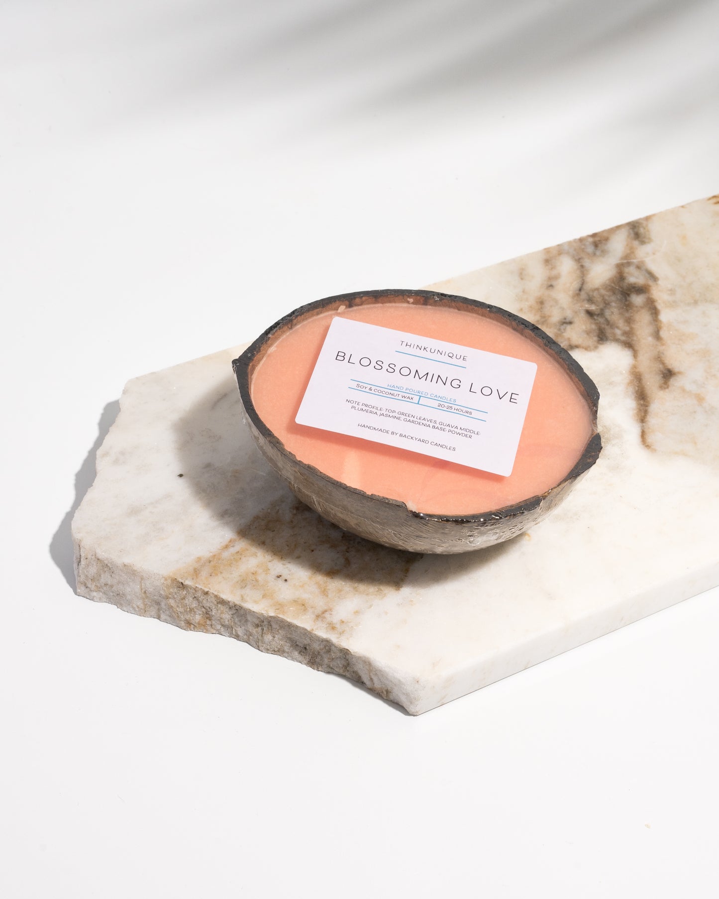 Coco Candle | Blossoming love- hand poured soy and coconut wax candle in a reusable natural coconut shell