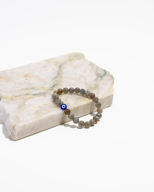 Labradorite and Evil eye Mala bracelet from Think Unique