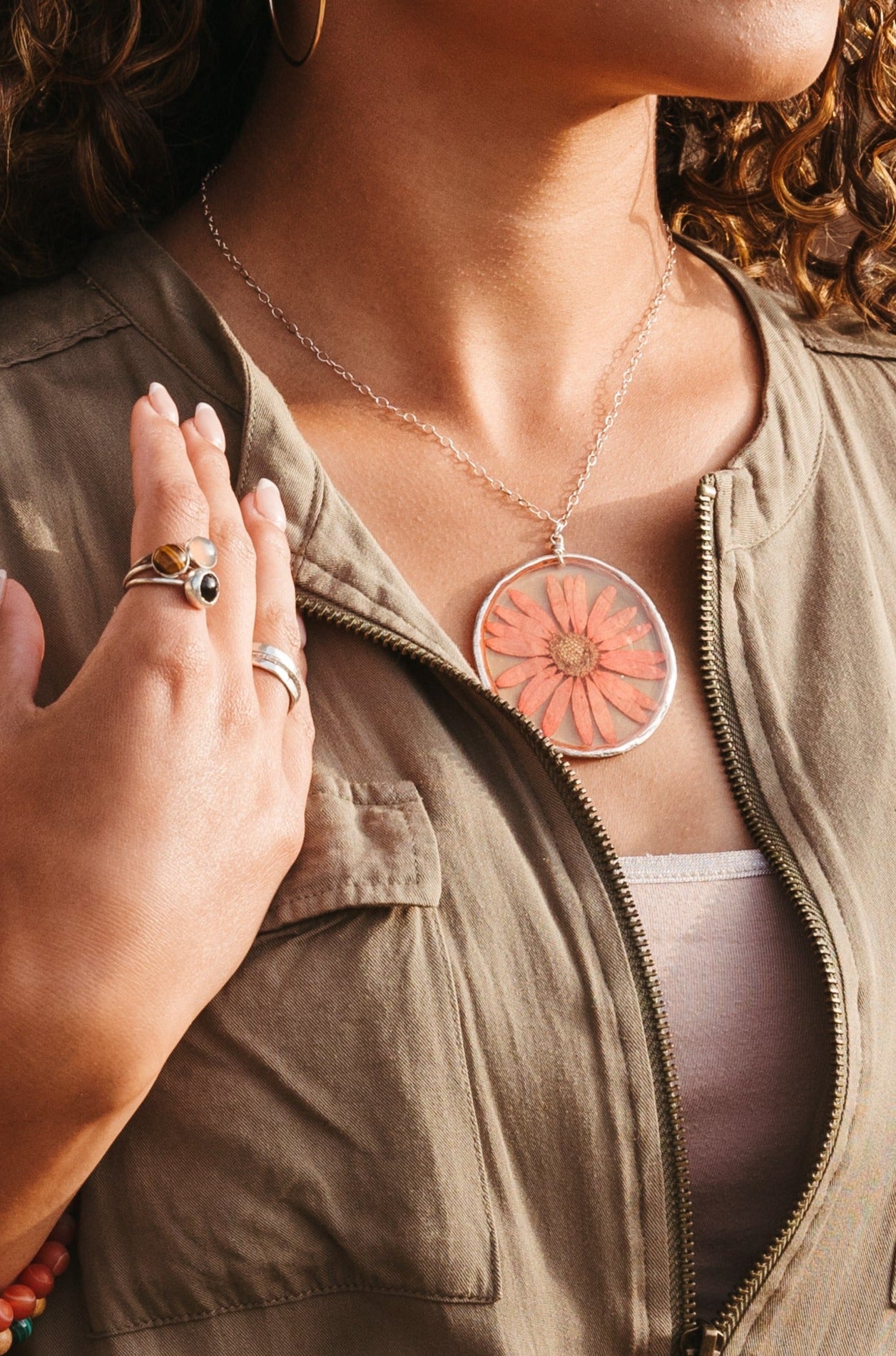 Flower Power- Dried preserved flower necklace on sterling silver chain