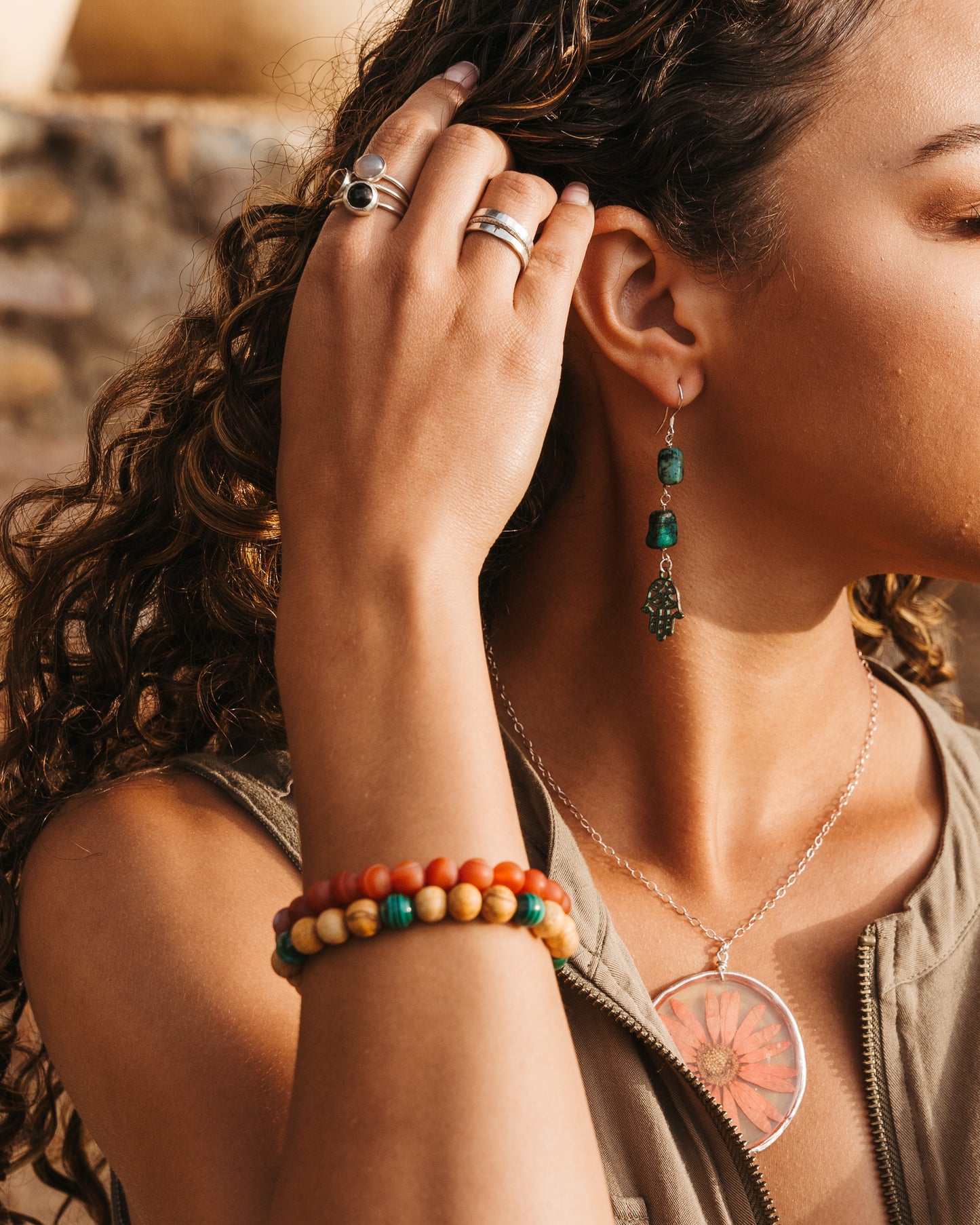 Turquoise & Hamsa Earring