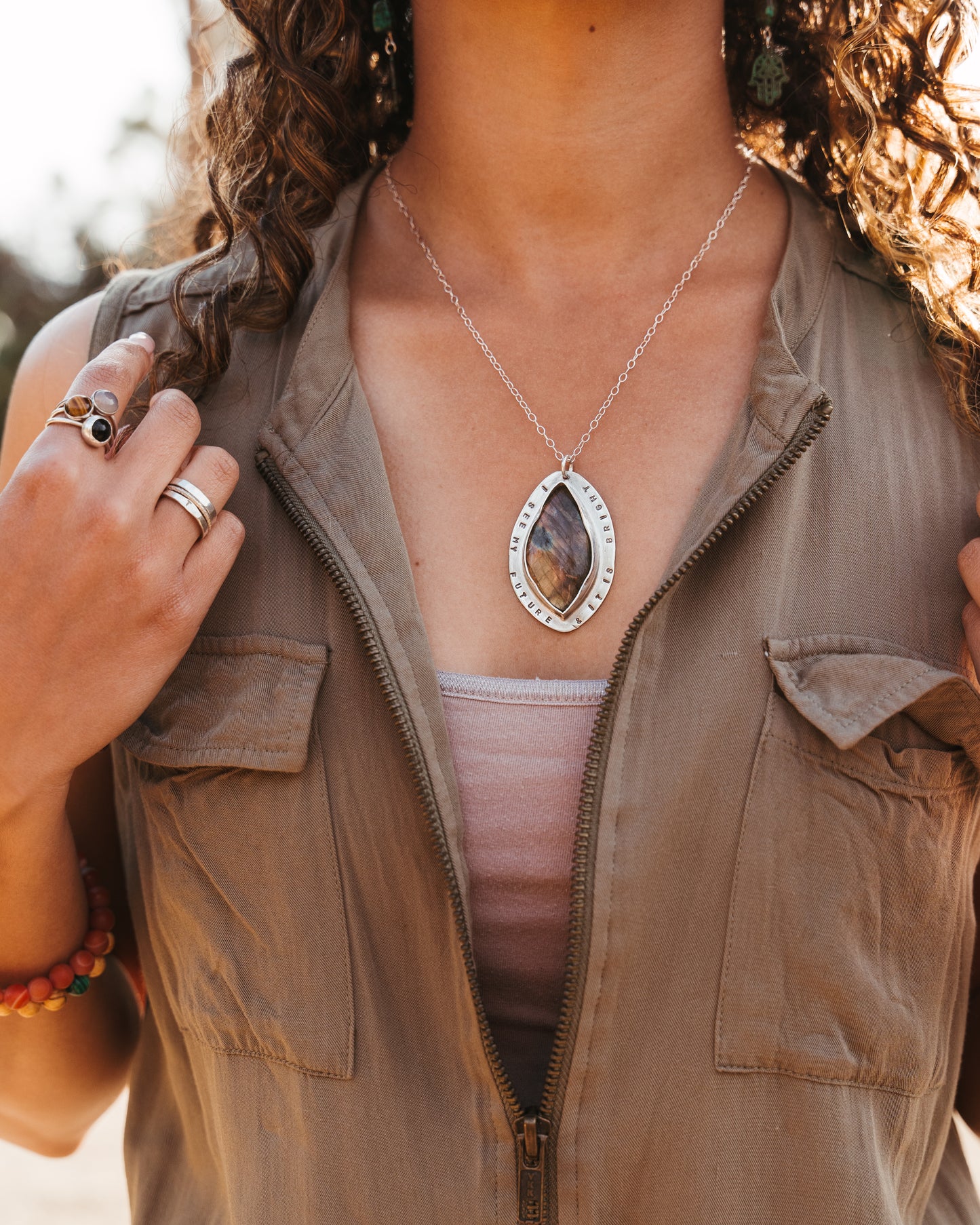 Affirmation series | I see my future & it is bright- Labradorite affirmation pendant