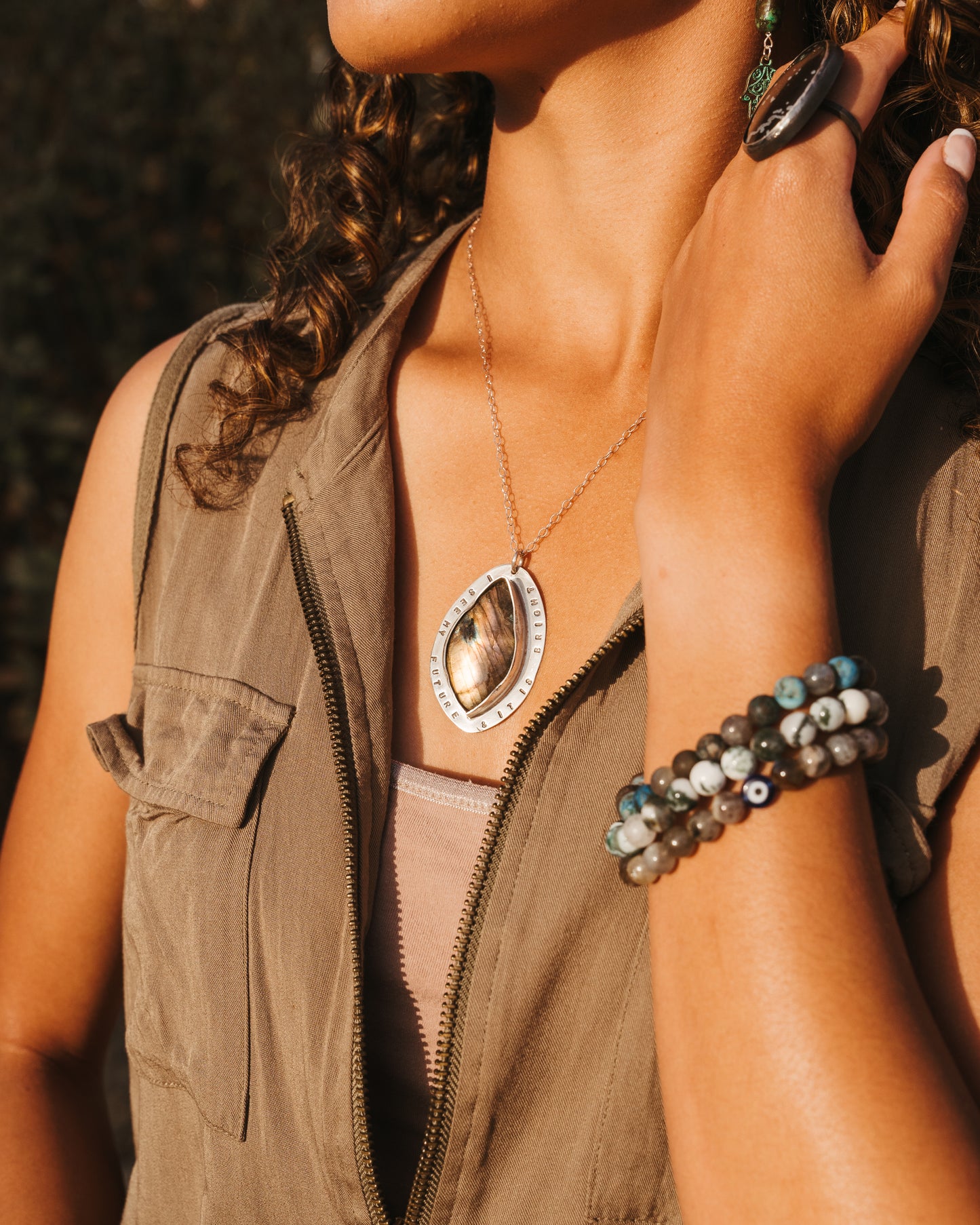Labradorite and Evil eye Mala bracelet from Think Unique