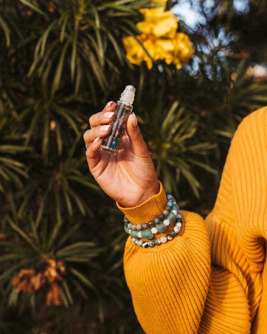 Clarity fragrance potion | focus, energy, and clarity attracting oil roller with dried florals , crystals, and essential oils