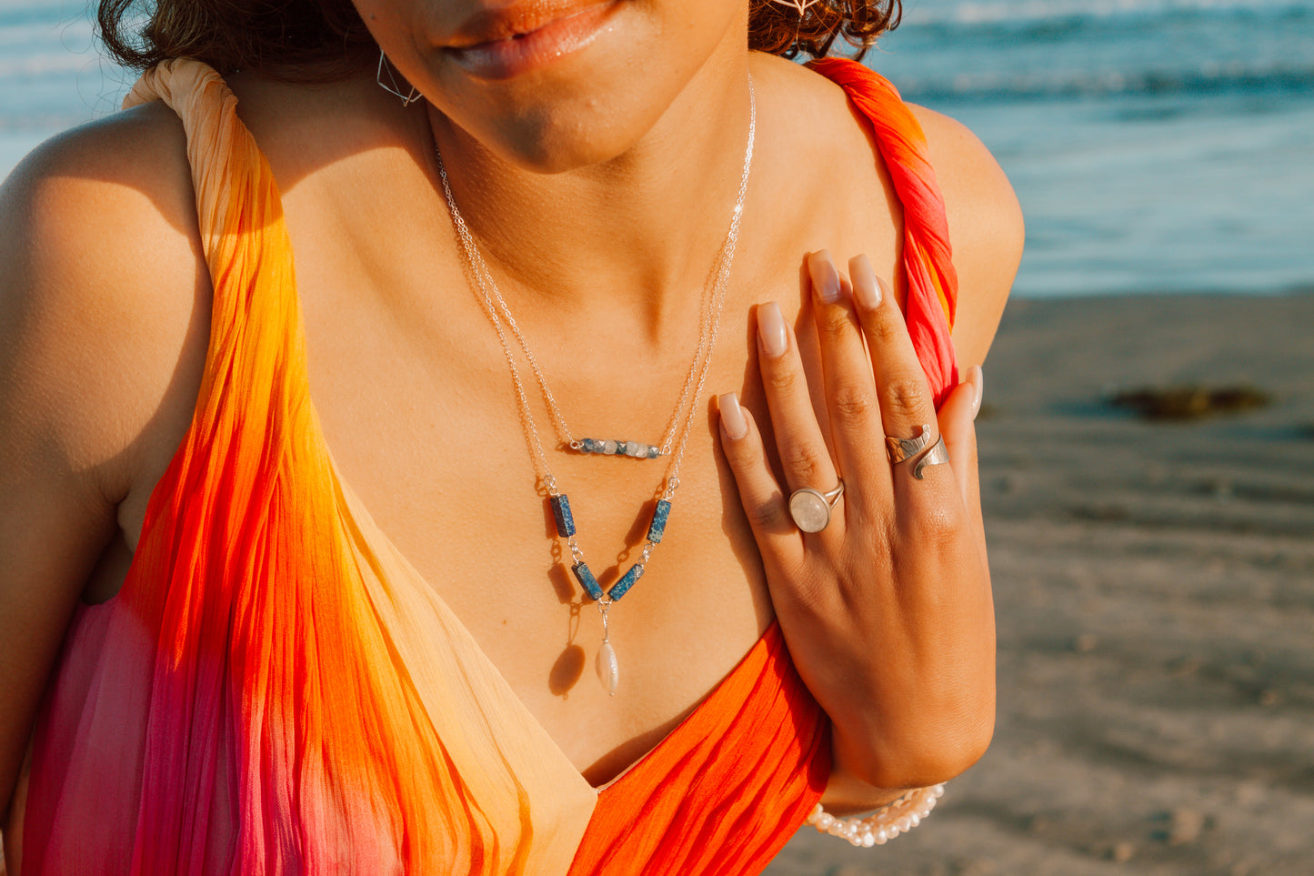 Ocean Goddess Necklace | Blue Sea Sediment Jasper & Pearl