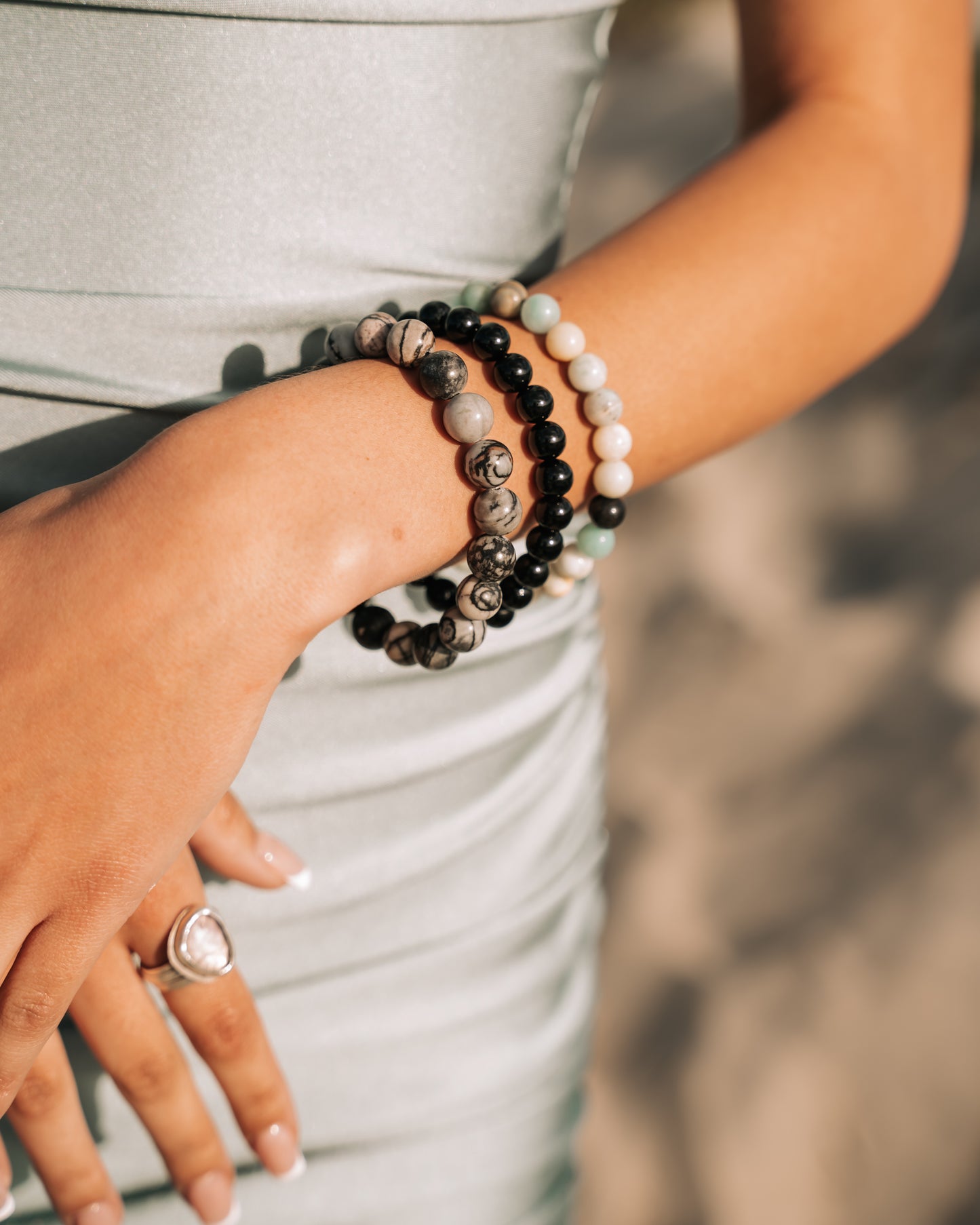 Interconnected Mala Bracelet with Spider Vein Jasper