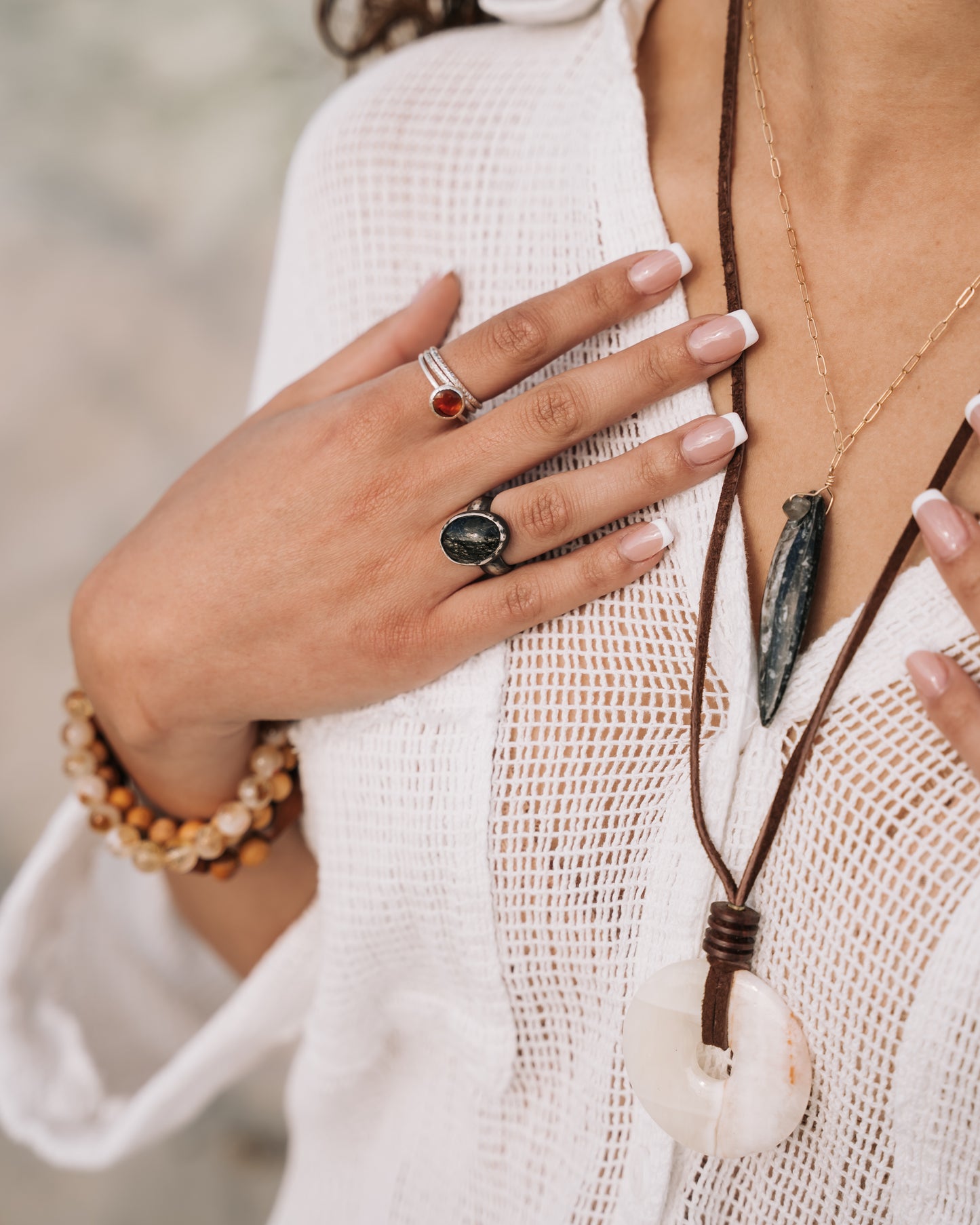 Unleash Ancient Elegance: Waterproof Orthoceras Fossil and Labradorite Necklace in 14K Gold Fill