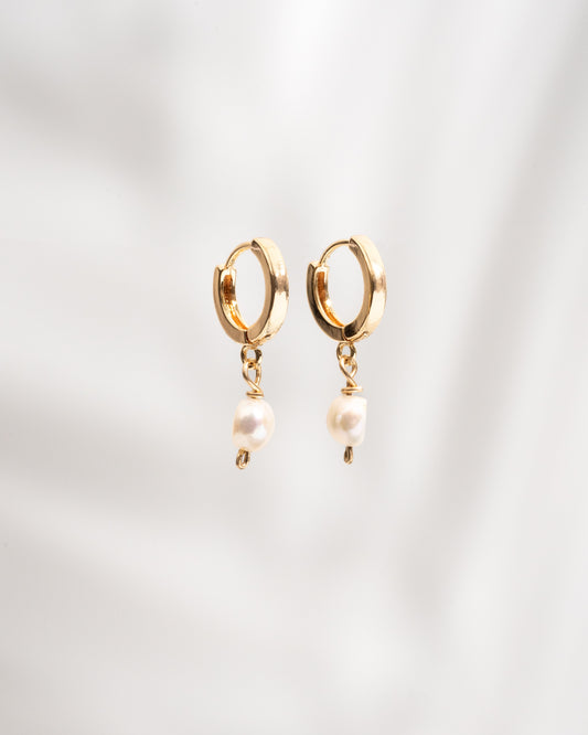 Oceana Earrings- Mini Freshwater Pearl Golden Huggie Earrings