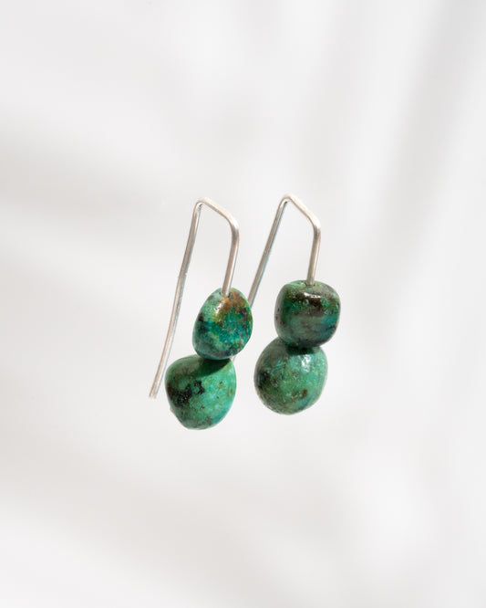 Dual Harmony: Sterling Silver Threader Earrings with Turquoise doublet