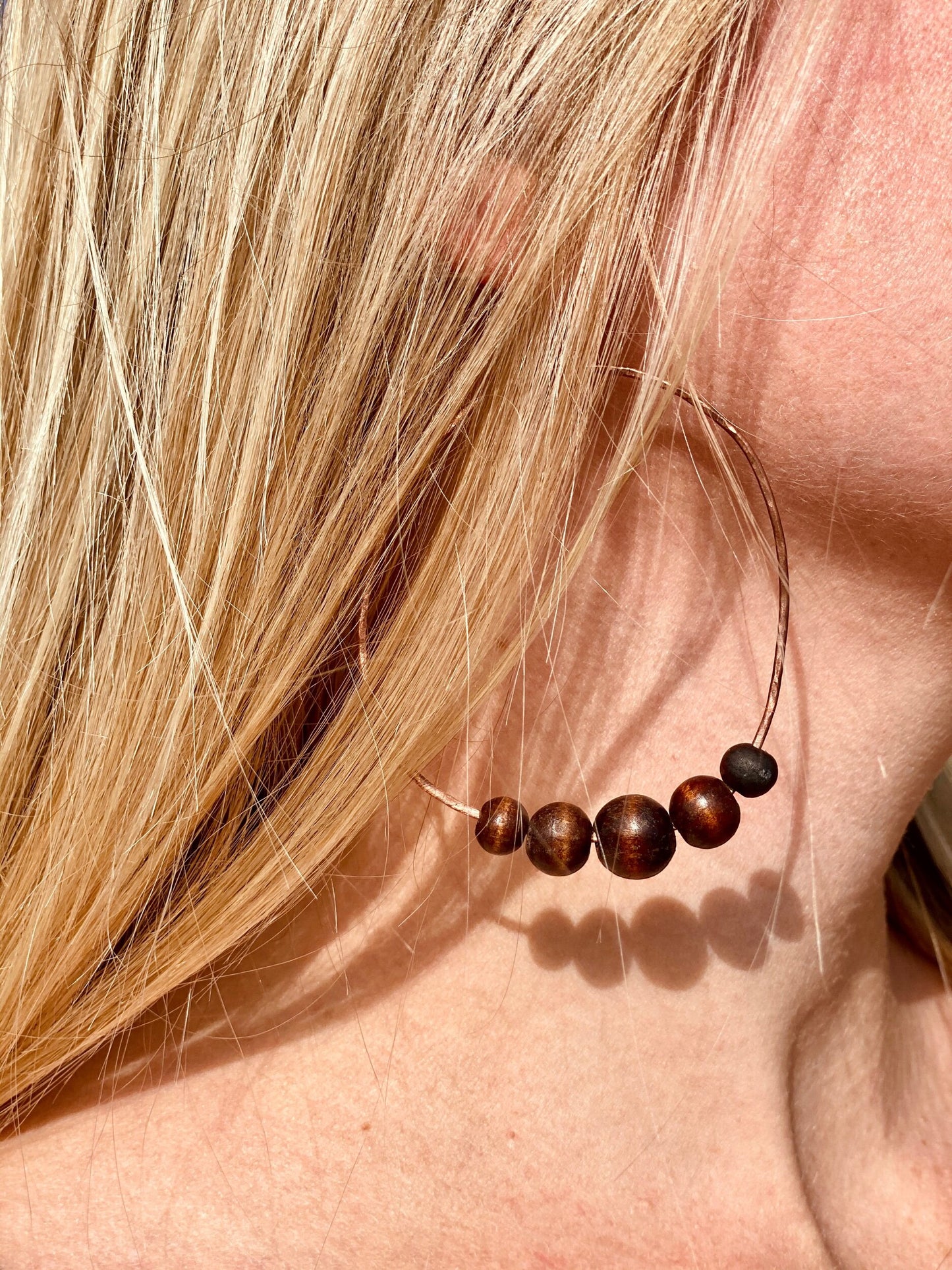 Cradle Hoops, Hand textured and beaded Copper Hoops