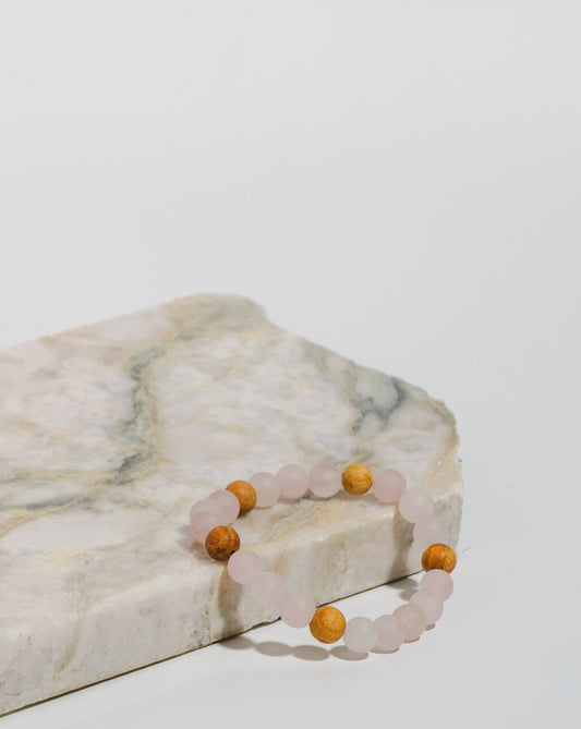 Rose Quartz and Palo Santo diffuser Mala bracelet