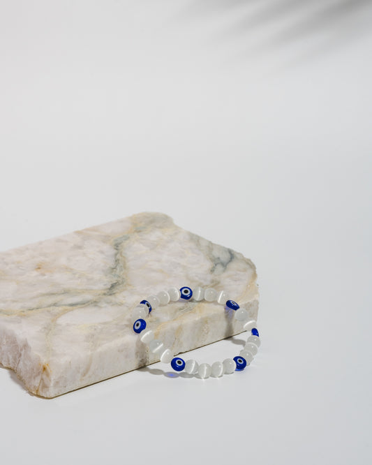 Selenite and Evil Eye Mala bracelet