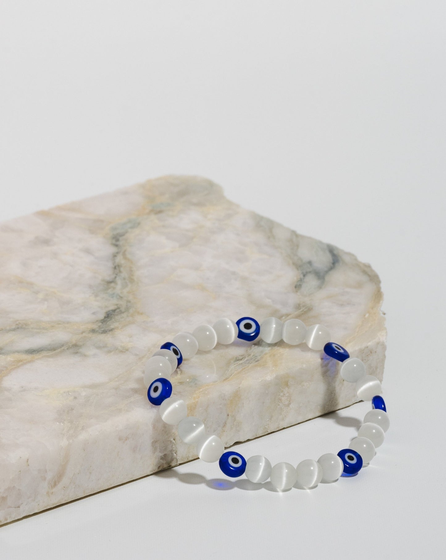 Selenite and Evil Eye Mala bracelet