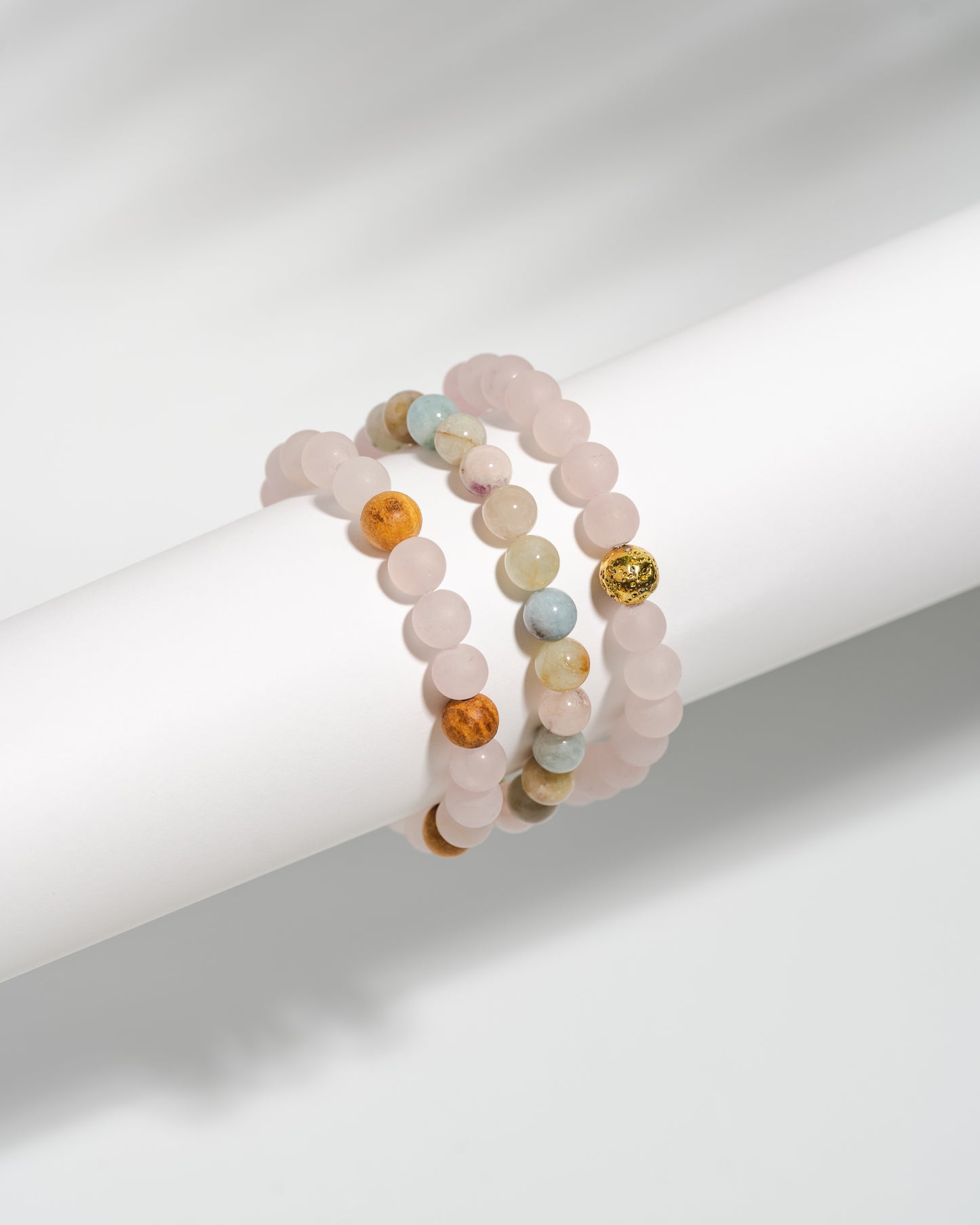 Rose Quartz and Palo Santo diffuser Mala bracelet