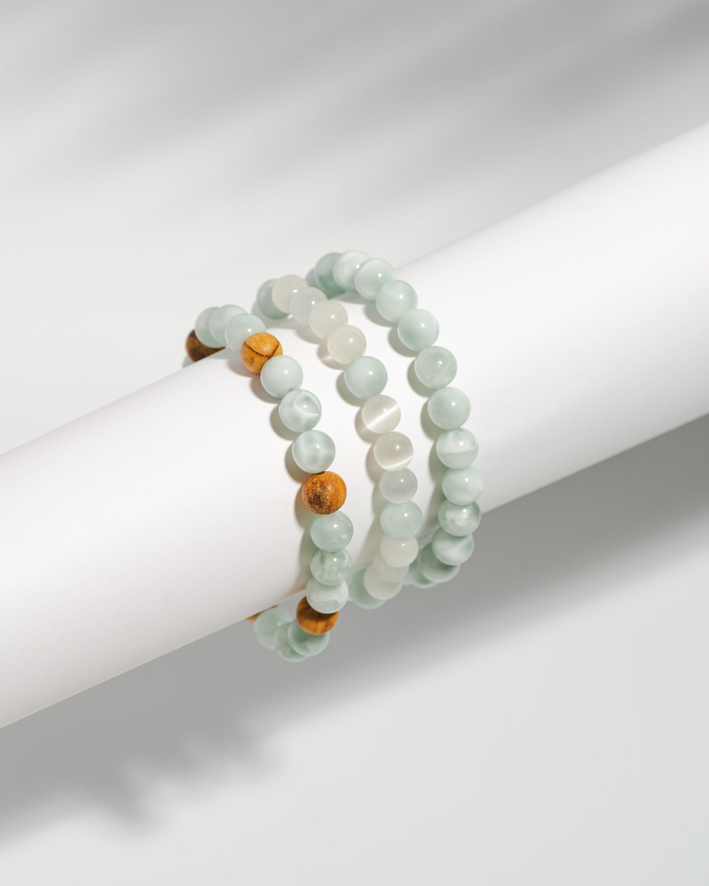 Chalcedony Mala bracelet stack