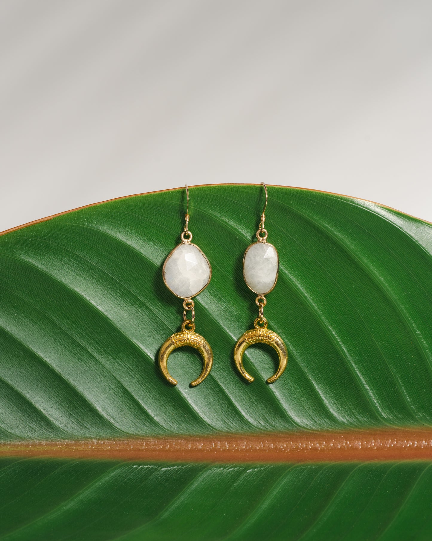 Rainbow Moonstone Moon Earring