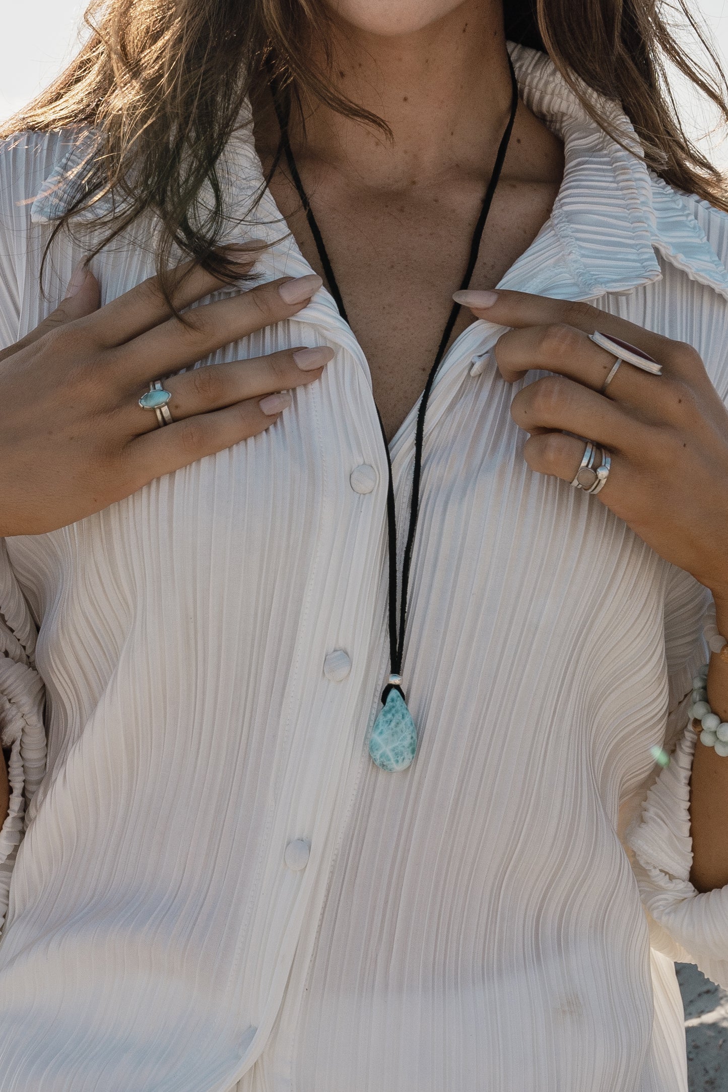 Larimar Leather adjustable layering necklace
